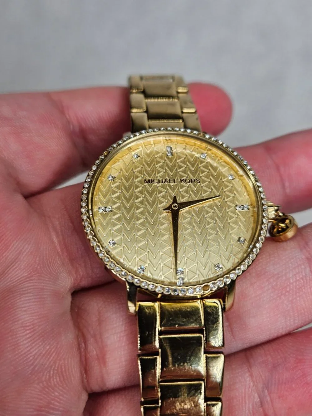 Michael Kors MK7572 Mini Pyper Pave Crystal Gold Tone Womens Watch Wristwatch
